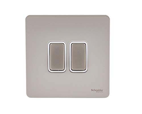 Preisvergleich Produktbild Schneider Electric Ultimate schraubenlose, flache Platte, Einzel-Wippschalter, 2-Wege-Lichtschalter, einpolig, 16 AX, GU1422WPN, Perlnickel mit weißem Einsatz