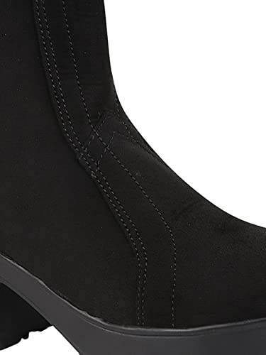 Image of Shoetopia Women's Block Heel Ankle Boots | Stylish Zip Closure Suede Finish Boots for Casual & Party Footwear