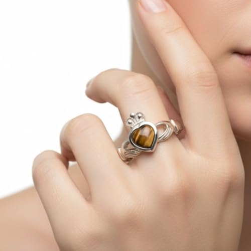 Image of Choose Your Color Natural Gemstone Irish Claddagh Silver Ring Friendship Love 55 Carat Brand Size 5 to 12