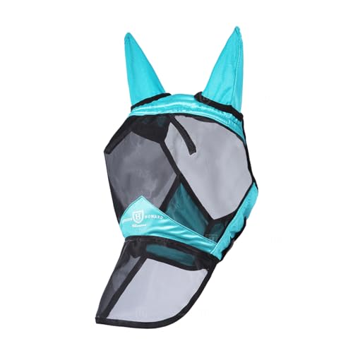 Harrison Howard Pro Luminous Horse Full Face Fly Mask Large Eye Space Long Nose With Ears Uv Protection For Horse Teal L thumb #1