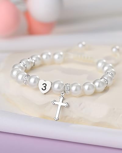 1-3 year old Birthday Gifts for Girl, Adjustable White Pearl Bracelet for Daughter Niece Granddaughter Girls3