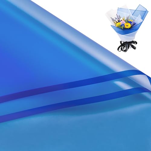 WRAPAHOLIC 20 Sheets Flower Wrapping Paper - 22.4 x 22.4 inch Royal Blue Border Water-Resistant Floral Bouquet Wrapping Paper, Florist Supplies Packaging Paper for Wedding Birthday Gift DIY