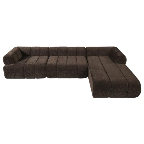 Image of Christopher Knight Home Mania 122 inch Modular L-Shape Sofa Couch with Chaise Lounge, Modern Sectional Sofa Set for Living Room, Boucle Fabric Upholstered Cloud Couch with Deep Seat, Dark Brown