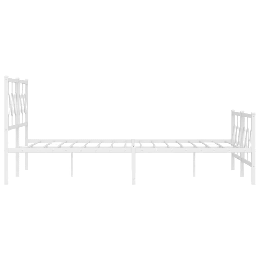 malowana proszkowo stal klasyczny design biala 180 x 200 cm | Metalowa rama łóżka z wezgłowiem i zanóżkiem biała 180x200 cm, wzmocniona stalowa konstrukcja, podparcie dla materaca i