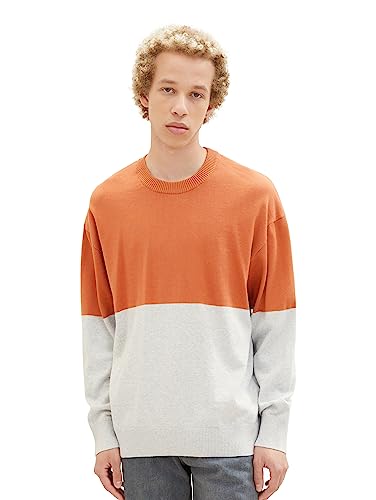 TOM TAILOR Denim - Suéter de corte relajado para hombre con bloques de color, Rojo (32754-bloque de color gris óxido), XXXL