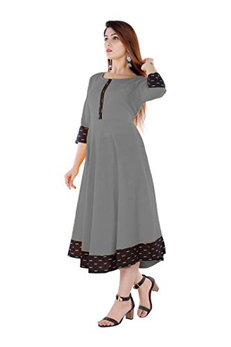 Image of Cotton Plain Black Parinted Lace Border Anarkali Dress Kurtis for Women - Not a Set with Dupatta or Pant