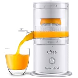 Ufesa Squeeze & Go White, Exprimidor Inalámbrico Eléctrico Recargable, Portátil, Extractor de Nutrientes para Frutas Multifuncional, Carga USB, 220ml de Capacidad, Sin BPA