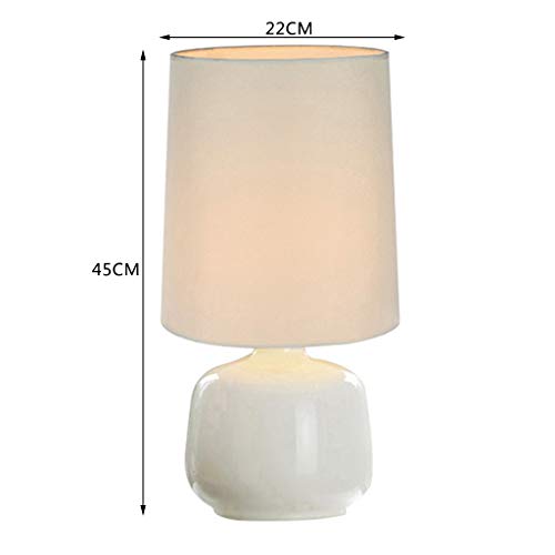 Lajuu Table Lamps，Table Lamp Indoor Glass Desk Lamp,Bedroom Bedside Decorative Desk Lamp Cloth Lampshade Desk Lamp Push Button Switch Reading Lamp/White #TOP1