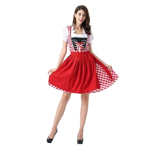 Robe Dirndl midi rouge pour femme élégante costume traditionnel de fête