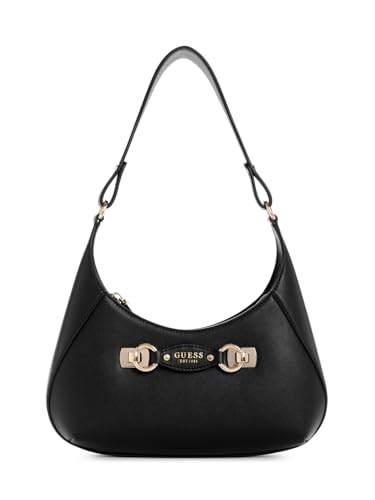 GUESS Bolsa de ombro Mimina com zíper superior, Preto, One Size, Bolsa de ombro Mimina com zíper superior