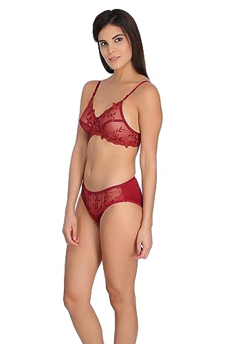 Image of Tipsy Women's Net Lace Non Padded Non Wired Bra Panty Set
