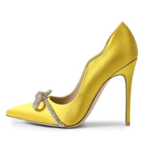 FSJ Women Sexy Pointed Toe High Heel Pumps Slip On Sparkling Rhinestone Bowknot Stiletto Evening Prom Dress Shoes Size 4-15 US2