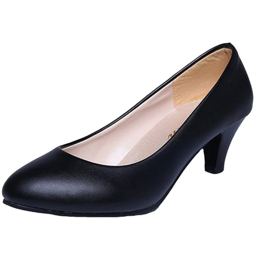 WUIWUIYU Womens Office Kitten Heels Pumps Slip On Evening Dress Work Cute Sexy Pump Shoes Black Size 4