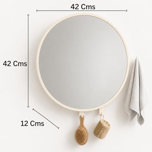Image of CIPLA PLAST Rich Look Bathroom Cabinet with Mirror | Storage Organiser | Strong Plastic Bathroom Shelves Wall Mounted | Bathroom Accessories| Mirror Cabinet (2, Ivory, Round)