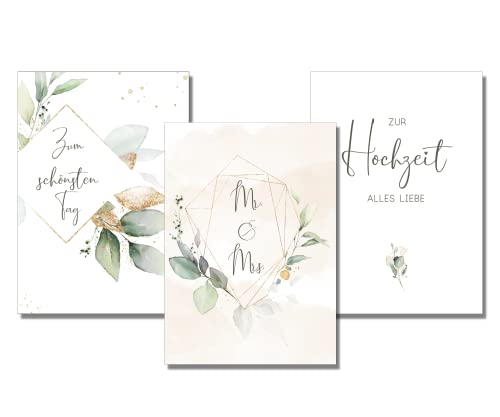 Hochzeitskarten 3er-Set Glückwunschkarten Hochzeit klassisch (gold floral) Cover