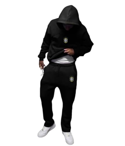 ORANDESIGNE Herren Tracksuit 2 Piece Unisex Damen Trainingsanzug Y2K Hip Hop Streetwear Hoodie Sportanzug Sporthose Buchstaben A Schwarz Druck Lose Sweatshirt S