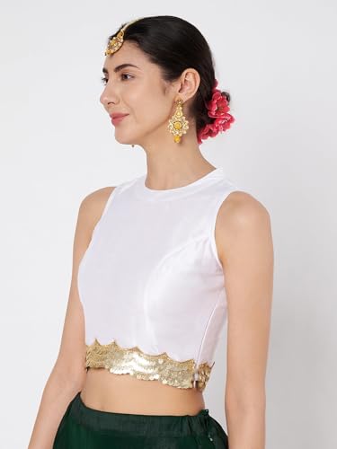 Image of studio rasa Women's Dupion Sequin Embellished Crop Top for Wedding Festive