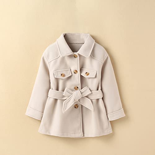 Kids Girl Casual Jackets Overcoats Solid Color Long Sleeves Button Closure Bow-knot Belt Winter Coat2