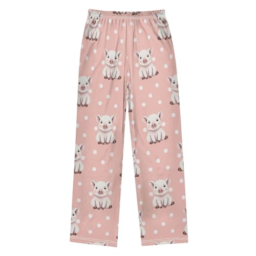 Boys Elastic Waist Pants with Pockets Cute Pig Polka Dots Size 6-82