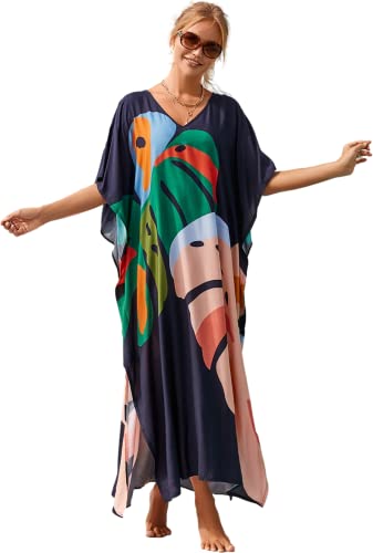 Damen Leopard Tiger Streifen Print Kaftan Rayon Übergröße Lange Kaftan Cover Up, A14, XX-Large