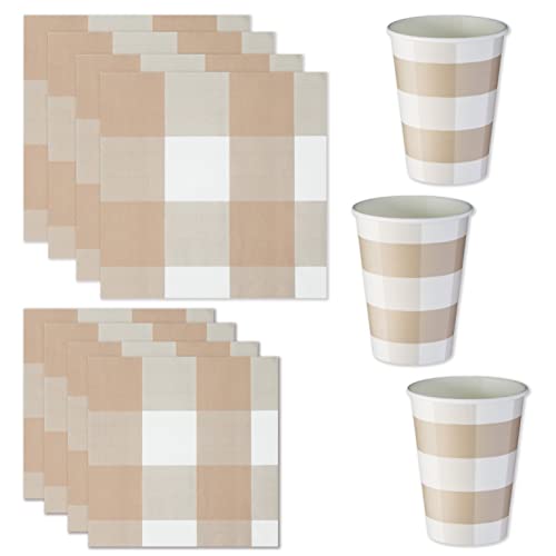 Khaki & Weiß Plaid Discount Party Bundle Dieses Mega-Bundle ist eine bezaubernde Sammlung von 48 LG. Tassen & 96 Servietten. Perfekt für einen Familienurlaub, Erntedankfest, Alltag oder eine Feier Cover