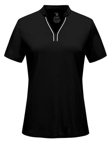 BGOWATU Women's Golf Polo Shirts Short Sleeve Collarless Y-Neck Tennis Tops Quick Dry UPF 50+ Workout Shirt Lightweight