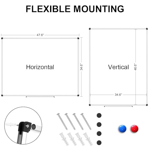 Image of XBoard Porcelain Magnetic Dry Erase Board 48 x 36 Inch, Porcelain Whiteboard Aluminium Frame & Marker Tray