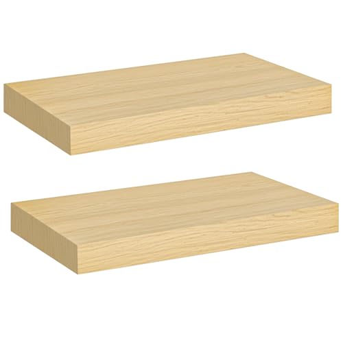 Image of HOOBRO Floating Shelves for Wall, Wall Mounted Shelf Set of 2, 15.7 inch Hanging Shelf with Invisible Brackets, for Wall Decor Storage in Bathroom Bedroom Kitchen Living Room Office, Natural NL40BJ01