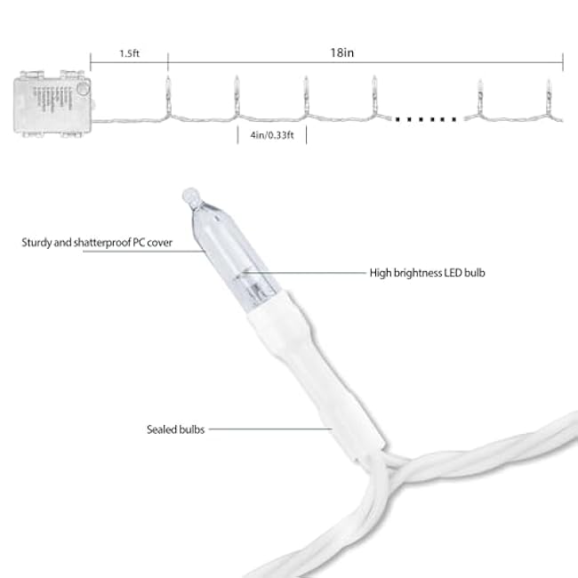 Battery Operated Christmas Lights, 33Ft 100 LED Cool White String Lights with Auto Timer & 8 Modes & Remote Control, Shatterproof Waterproof for Outdoor Indoor Wedding Party Home, White Wire
