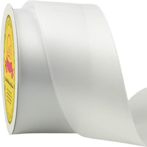 Image of Double Face Satin Ribbon 2 inch X 25 Yards Polyester White Ribbon for Gift Wrapping Very Suitable for Weddings Party Hair Bow Invitation Decorations and More