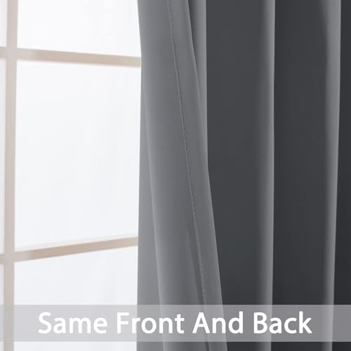 Yakamok Room Darkening Gray Blackout Curtains Thermal Insulated Grommet Curtain Panels for Bedroom, 42W x 72L, Grey, 2 Panels