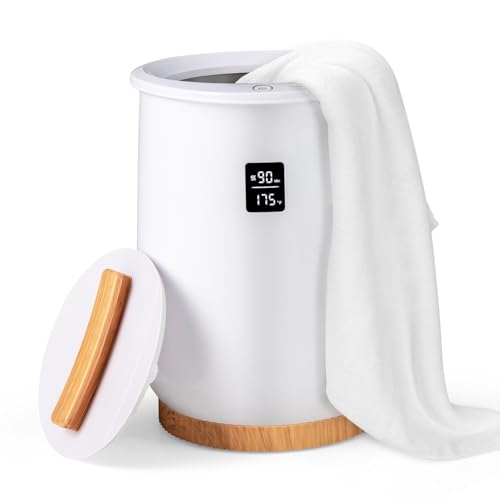 Tangkula Towel Warmer Bucket, 20L Heated Towel Warmer w/LED Display, 1-Button Control & 20/40/60/90 Min Timer, Luxury Bathroom Spa Towel Heater w/Fragrant Disc Holder & Auto Shut Off (White, 20L)