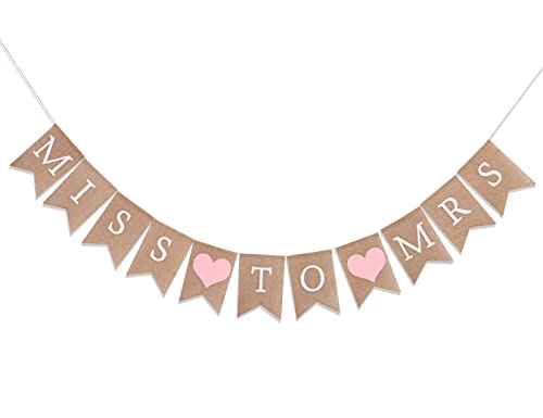 WAHAWU Miss to Mrs Burlap Banner - Pink Bridal Shower Decorations , Miss to Mrs Decorations for Bridal Shower , Engagement Banner , Bachelorette Party Supplies (Miss to Mrs Burlap Banner)