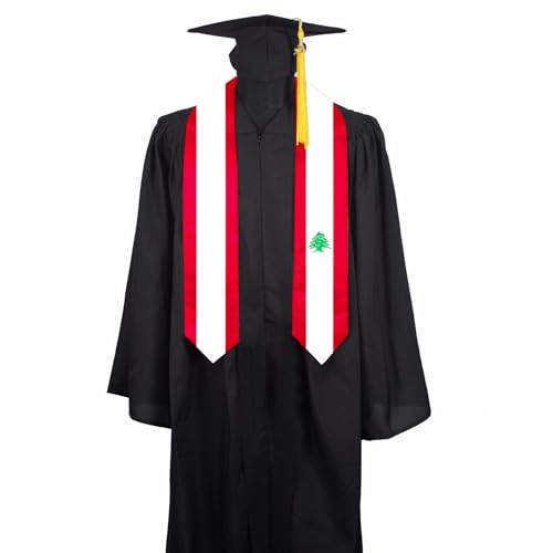 SECUNL Lebanon Flag Graduation Stole Sash,Lebanon Flag Graduation Shawl Sash Stole Wraps Scarf For International Study Pride Women Men