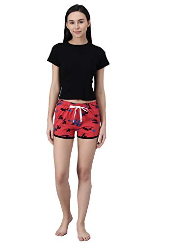 Image of KOTTY Red Printed Women Night Shorts (Red-32)