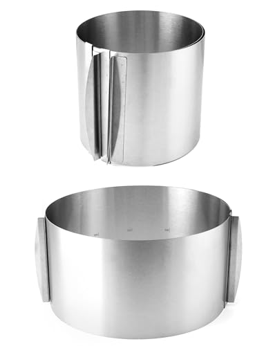 QWORK Stainless Steel Adjustable Cake Ring Mold with Handles – 0.4 mm Thick, 16–30cm (2.3-12