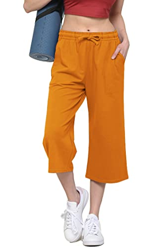 Image of Lock and Love Womens Capri Pants Loose Yoga Pants Wide Leg Drawstring Comfy Lounge Pajama Capris Sweatpants with Pockets