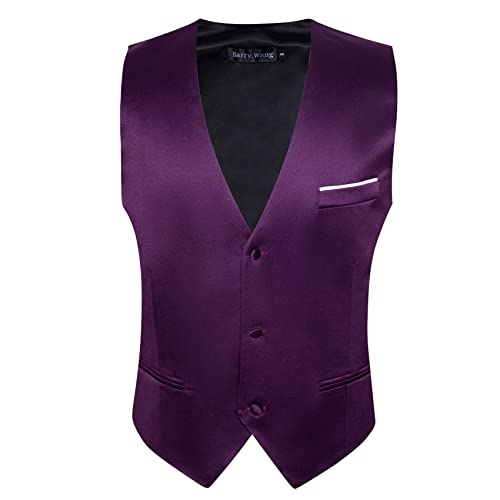 Image of Barry.Wang Vest for Men Business /Leisure Dress Suit Vests V-neck 2 Pockets Wedding Party Tuxedo Satin Waistcoat
