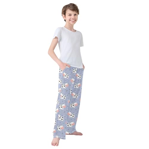 Boys' Pants Cute Cow Flower Leaf Long Bottoms Jogger Pants Elastic Waist Trousers with Pockets S-XL4