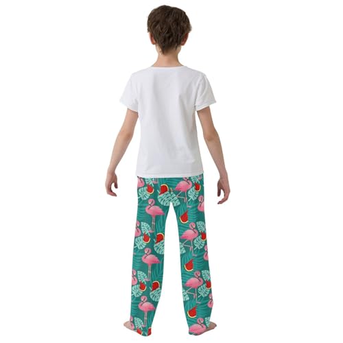 Tropical Flamingo Watermelon Boys Long Pants Soft Trousers Elastic Waist Kids Lounge Bottoms with Pockets S-XL3