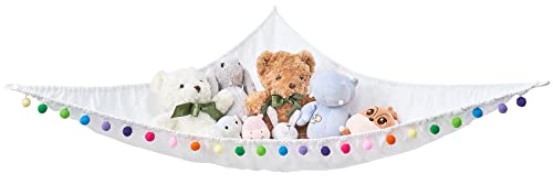 Image of Mkono Stuffed Animal Net or Hammock Hanging Boho Stuff Animals Toy Storage Organizer with Colorful Pom Pom Balls Large Plush Hammock Corner Macrame Toys Holder for Nursery Bedroom Kid's Room, Small
