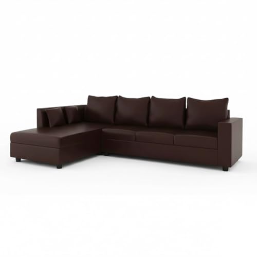 Image of FURNY Harloy 5 Seater LHS L Shape Leatherette Sofa Set (Brown) in Premium Finish | Durable Comfort | Ideal for Living Room