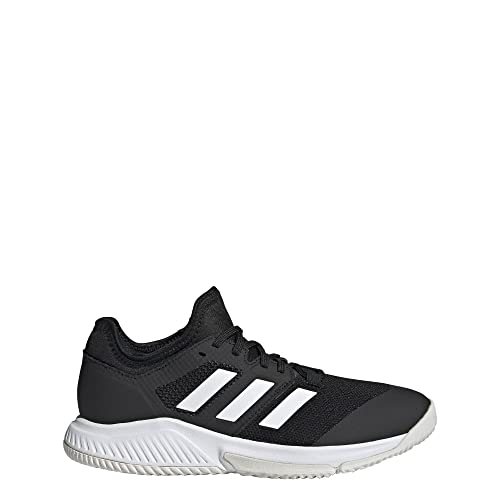 adidas Women's Court Team Bounce Volleyball Shoe, Black/White/Silver Metallic, 9