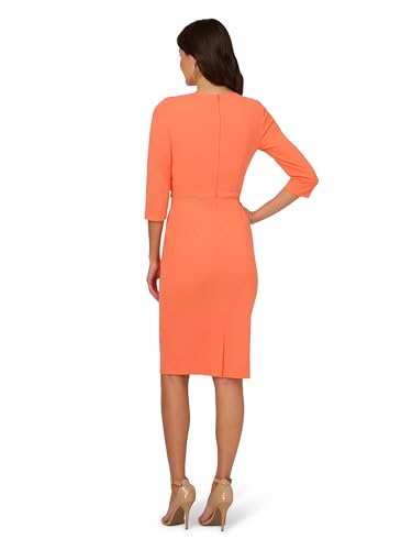 Adrianna Papell Women's Knit Crepe Tie Waist Sheath, Orange Coral2