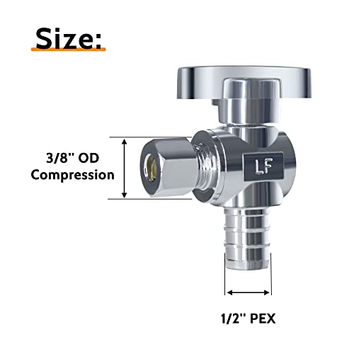 Vintex Angle Stop Valve 10 Pack, 1/2" Pex X 3/8" Od Compression, Quarter Turn Water Shut Off Valve With 10 Pcs Clamp Rings,Solid Brass, Pex, Cpvc #TOP1