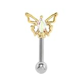 [凛りん] ボディピアス 蝶 アンテナヘリックス ストレートバーベル 軟骨ピアス 片耳用 (16G/ゴールド)