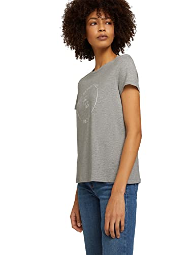 TOM TAILOR Damen Basic T-Shirt mit Print 1032050, 11282 - Silver Grey Melange, M – Ansicht 6