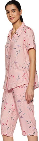 Image of Longies Women's Rayon Pyjama Night Suit Regular Capri Set ((LGRCSSY003 Pink XLarge) XL)