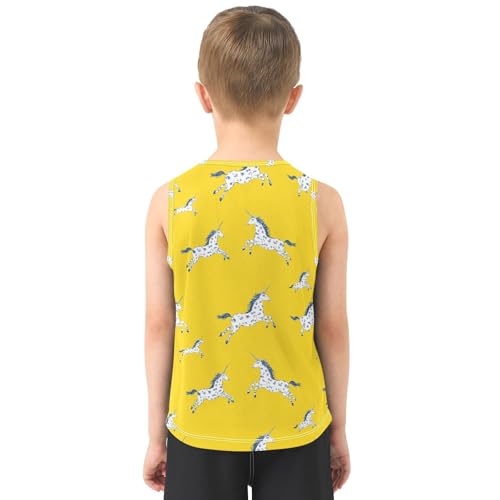 Boys Tank Top Shirts Unicorn Flower Horse Yellow Sleeveless T-Shirts Crew Neck for Kids Clothing Children3