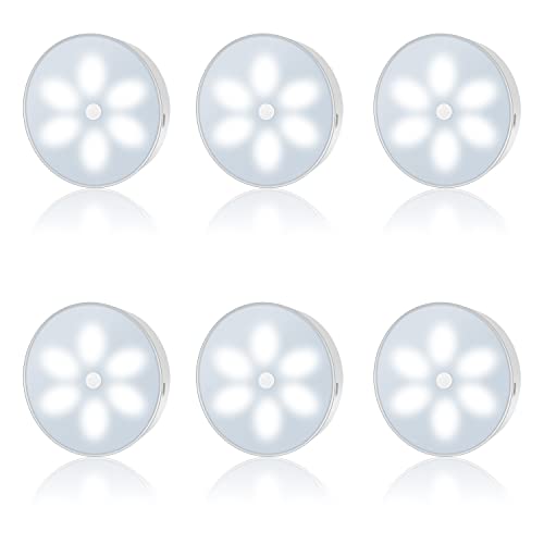 Civikyle Motion Sensor Night Light Rechargeable Magnetic, Wireless LED Puck Light Lamp Indoor for Kid Bedroom Bathroom Kitchen Nursery Wall Hallway Stair Closet Wardrobe Under Counter Cabinet, 6-Pack